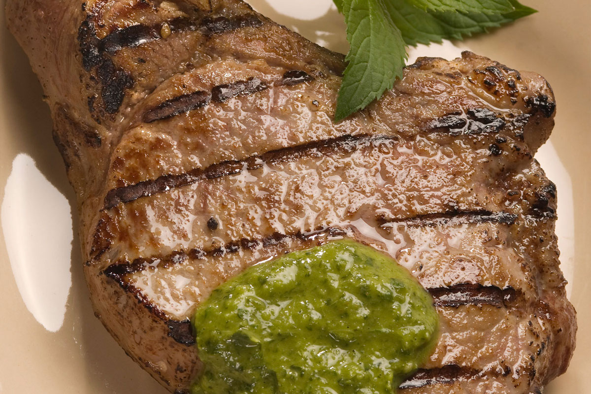 Grilled Veal Chops with Cilantro-Mint Chimichurri